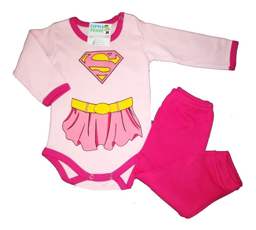 Conjunto Bebe Nena Body Manga Larga Pantalon Supergirl Chica