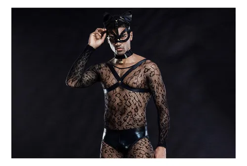 Conjunto De Pijama Sexy Cat For Hombre Transparente A