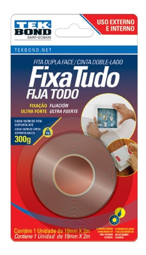 Fita Dupla Face Ext Int Cinza 19mm X 2m Tekbond 21131019202