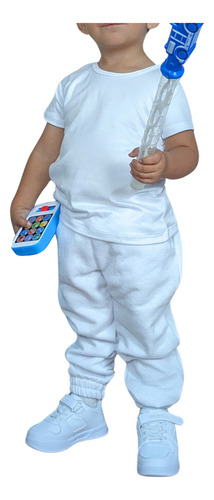 Pants Niño Jogger Pantalón Cómodo + Playera Gratis Blanco
