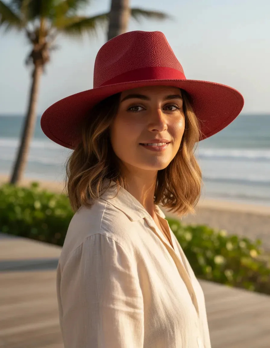 Chapéu Moda Panamá Aba 06 Larga Casual Praia Masculino Fem Vermelho Un Liso