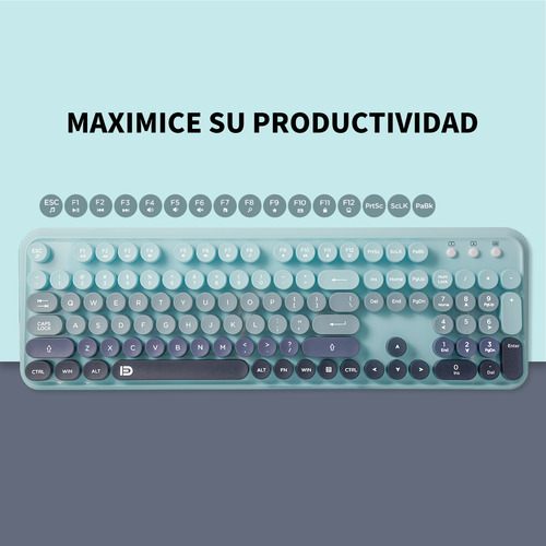 Kit Teclado y Mouse Inalámbrico FD EK8870 USB para Laptop Pc en Color Azul Índigo Idioma Inglés US QWERTY