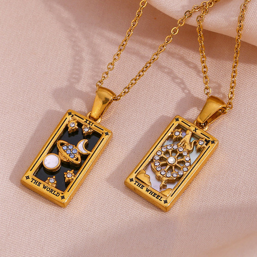 Collar De Tarot Rectangular De Acero Inoxidable Retro