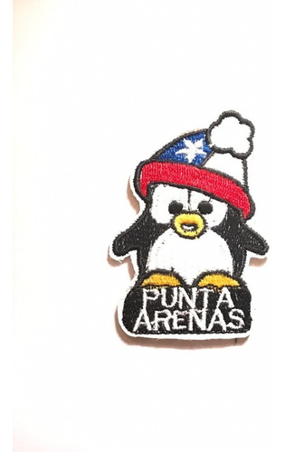 Imagen 3 de 3 de Parche Bordado Pingüino Con Gorro Punta Arenas Mas Chileno