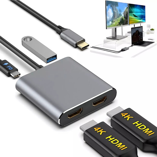 Adaptador Dual Usb C A Hdmi, Monitor De Extensión Hd De 4k 6