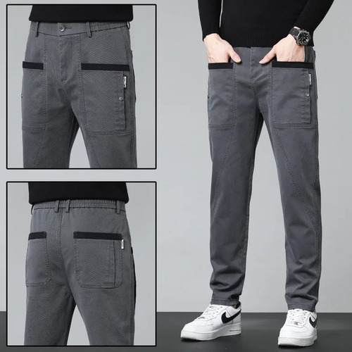 Pantalones Casuales Con Bolsillo En Mezcla De Algodón De Pie