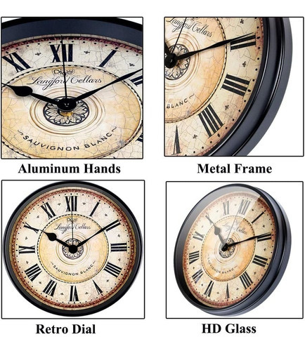Reloj De Pared Silencioso Estilo Europeo, Retro, Vintage Color De La Estructura Negro