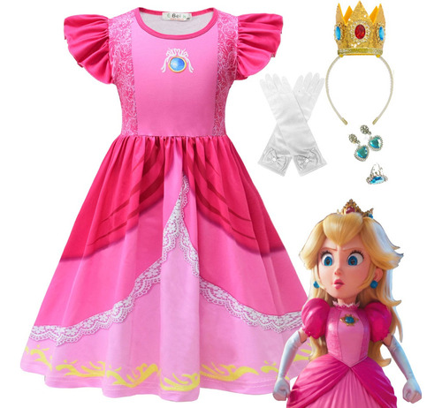 Disfraz De Princesa Peach Para Niña Vestidos Super Mario