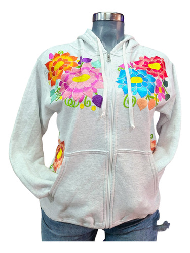  Sudaderas Dama/con Cierre/bordadas De Flores/con Capucha