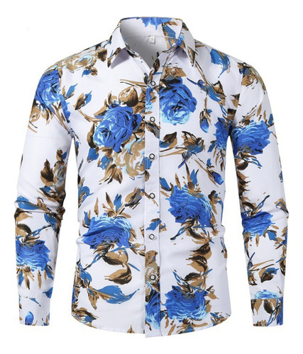 Camisa Casual Estampada Para Hombre Con Estampado Floral