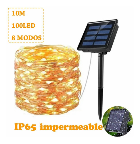 Imagen 1 de 7 de Guirnalda De Luces Solares Exteriores Decoracion 10m 100 Led