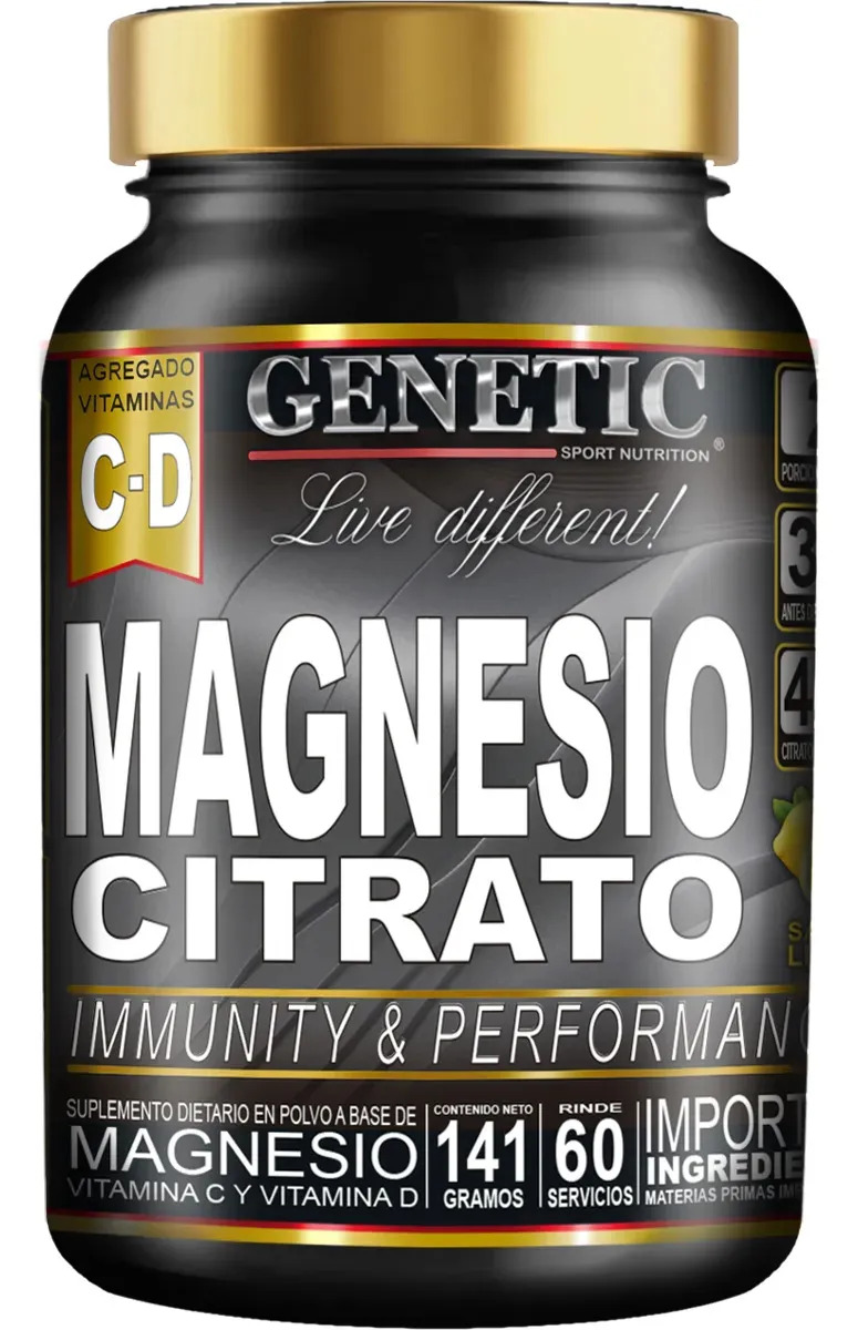 Magnesio Citrato Genetic Sport Nutrition Sabor Limón 60 Porciones