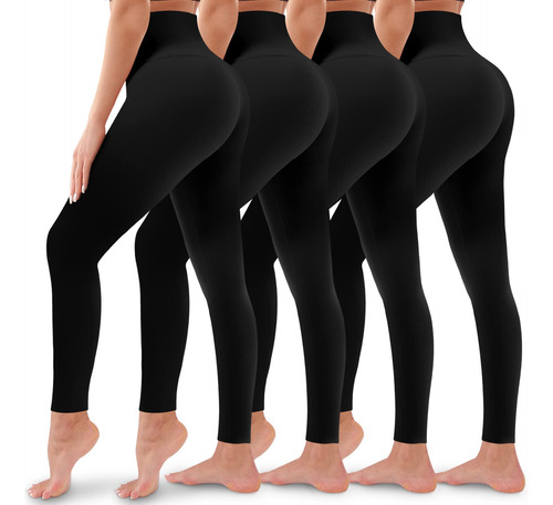 Paquete De 4 Leggings Para Mujer, Levantamiento De Gluteos, 