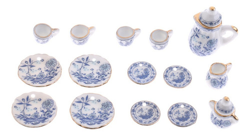 1:12 Miniatura Juego De Té De Porcelana Plato Taza Olla