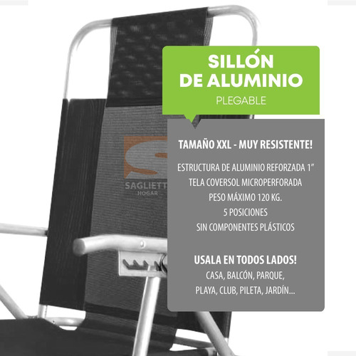Imagen 4 de 8 de Sillon Aluminio Reforzado Coversol 5 Posiciones 120 Kilos X2