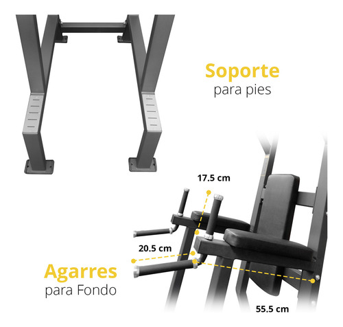 Torre Multifuncional Abdominales Fondos Gym Tayga Estructura Negro Tapizado Negro
