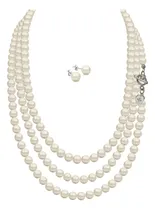 Comprar Set Collar Perlas Triple Aretes Zvezda Plata 0.925 Mujer