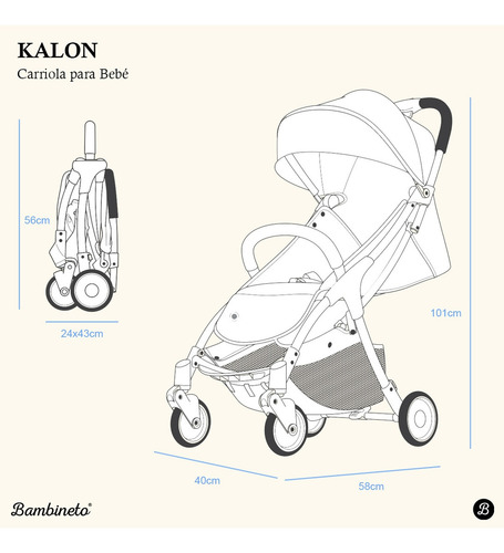 Carriola Bebé Kalon Ligera Compacta Auto-plegado Bambineto® Color Gris