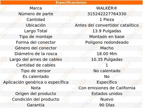Sensor Ox O2 Antes Cc Toyota Camry 3.0l V6 92/93 Walker