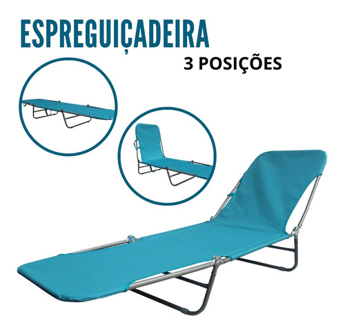 Cadeira Espreguiçadeira Textline Praia Piscina Importway Cor Azul