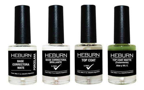 Kit Heburn 2 Esmaltes Base + 2 Top Coat ( Brillo Y Mate )