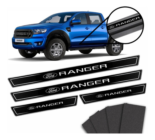 Soleira Resinada Proteção 4 Portas 8 Peças Ford Ranger Sol28