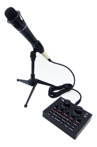 Kit Micrófono Condensador Con Tarjeta Sonido V8 Efecto 4en1