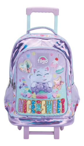 Mochila Escolar Filgo Starpak 3d De 18 Pulgadas Con Carrito Rosa Gatito 3d