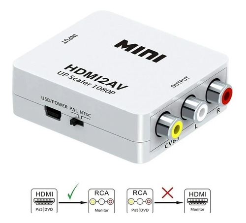 Adaptador Convertidor Hdmi A Rca Audio Video Tv 1080p 720p