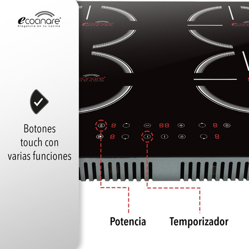 Imagen 5 de 7 de Parrilla De Inducción Magnética De 4 Quemadores Cristal