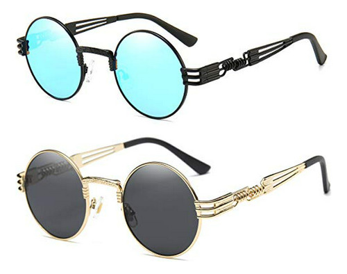 Dollger Paquete De 2 Gafas De Sol De Metal Retro Redondas St