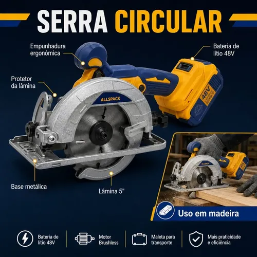 Kit Ferramentas Profissional 6 Em 1 Brushless 48v 4 Baterias