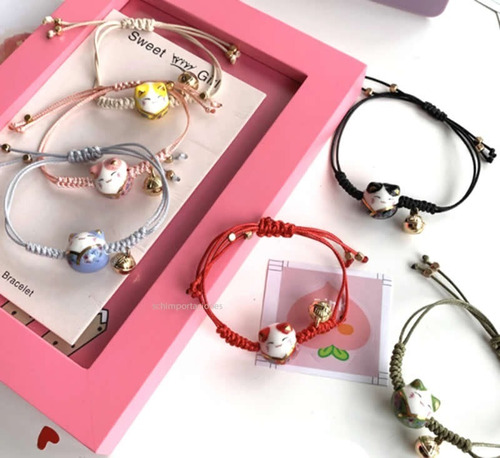 Imagen 3 de 3 de Pulsera Maneki Neko - Gato Kawaii De La Suerte Japón - Crema