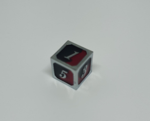 Set Dados De Metal X 7 Rol - #12 Rojo Y Negro Con Números Y Bordes Plateados