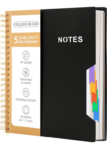 Cuaderno De 5 Materias Rayas Universitarias 8.5'' X 11'...