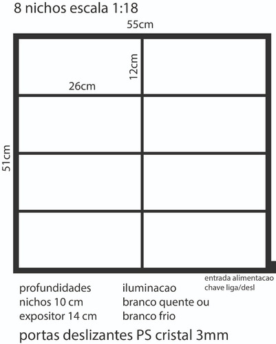 Estante Expositor Iluminado Escala 1:18 08 Nichos