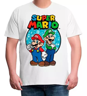 Camiseta Plus Size Nintendo Super Mario Luigi Bros Baseball