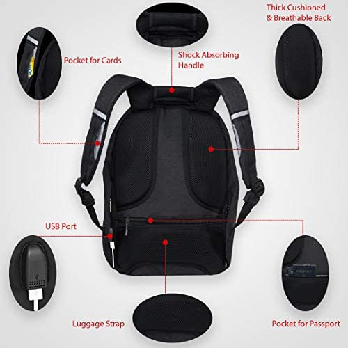 Mochila De Viaje Para Portátil, Bolsa Negra Antirrobo Con Pu