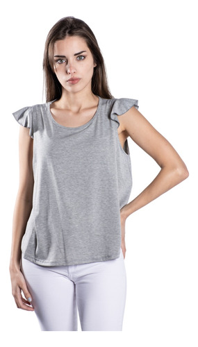 Blusa Remera Volado Con Manga Bombom Viscosa C/lycra