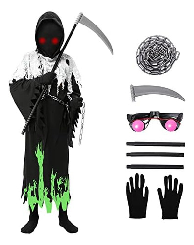 Disfraz De Halloween Glow Grim Reaper Para Niños, Niñas Y Ni