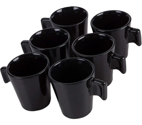 Imagem 2 de 8 de Conjunto Jogo 6 Mini Canecas Café Xícaras Cerâmica Black