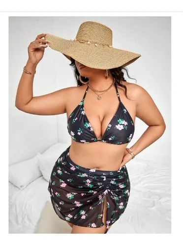 Traje De Ba o Floral Con Pareo Ta llas Extra Envio Incluido