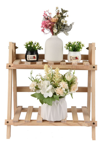 Estante De Madera Para Plantas De 2 Niveles Para Espacios Pe