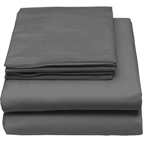 Juego Sábanas Gris Liso Microfibra Doble