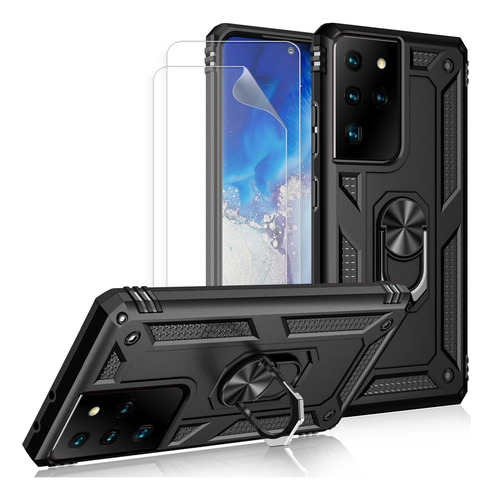 Funda Uso Rudo Para Galaxy S21 Ultra Carcasa+ Hidrogel Mica Negro Samsung Galaxy S21 Ultra