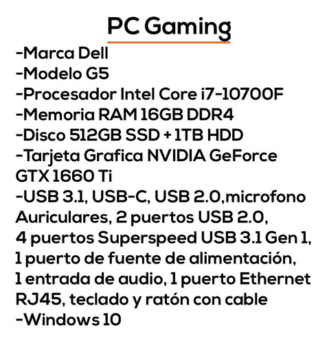Imagen 4 de 7 de Computadora Gaming Dell G5 I7 10700f 16gb 512b+1tb Bagc