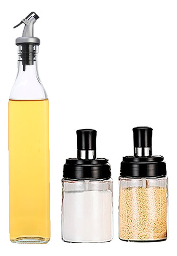 Set Aceitera Vinagrera Cristal Con Frascos Especieros 500 Ml