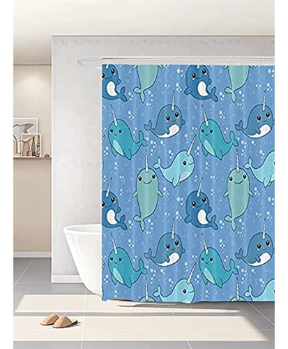 Cortinas De Baño Cortina De Ducha Narwhals Con Ganchos