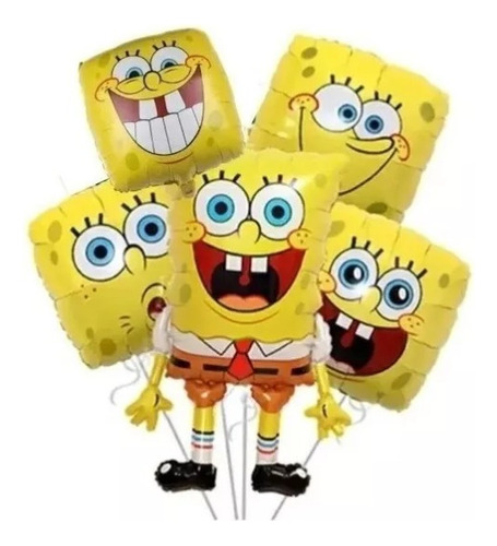 Bouquet 5 Globos Bob Esponja 60cm 3d+4metalizados 45cm 