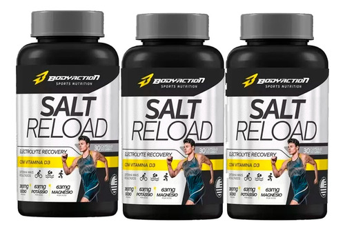 3x Salt Reload Cápsulas/sal 30 Dias Resistência Bodyaction